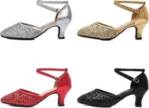 Women's Latin Dance Shoes Women Dance Shoes Square Latin Mid-high Heels Social Soft Sole Dance Shoes(5.5cm Black Rubber Sole,42)