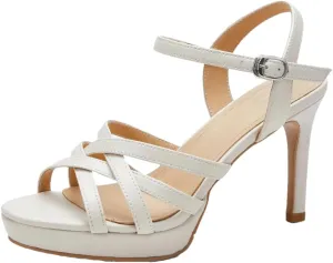 Women's Leather Narrow Band Strap High Heel Open Toe Ankle Strap Pumps Ladies Summer Dress Shoes