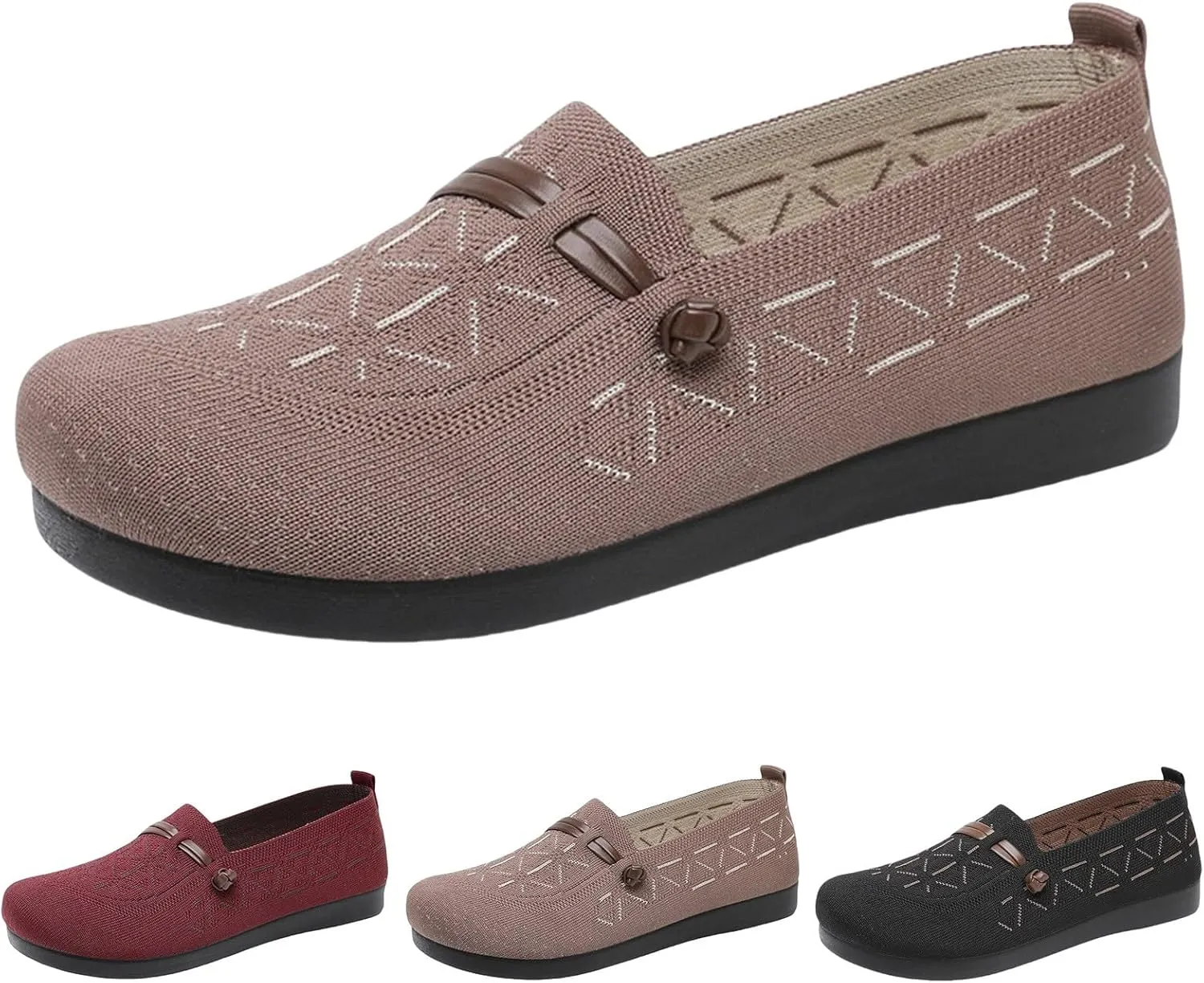Women's Mesh Casual Shoes Breathable Flying Woven Orthopedic Sneaker Knit Slip On Walking Shoes Wide Width Dressy Flats