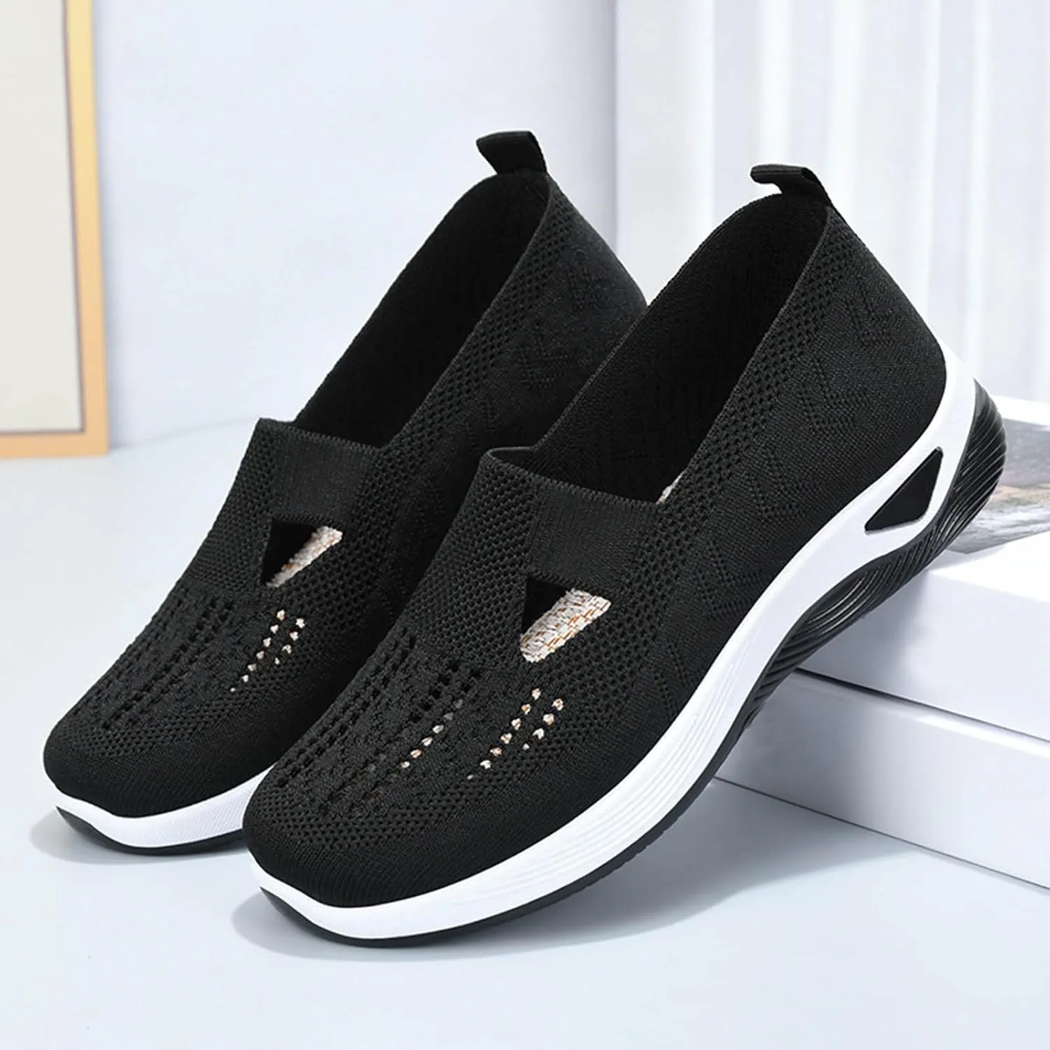 Womens Orthopedic Walking Loafers Slip On Sneakers with Arch Support Comfortable Casual Shoes Plantar Fasciitis Relief Foot Heel Pain Diabetic Feet
