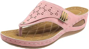 Womens Sandals Arch Support Orthopedic Slippers Bohemian Vintage Slip On Orthotic Thong Flip Flops Hollow Out Dressy Flip-Flops Summer Casual Sandals Open Toe Wedge Shoes