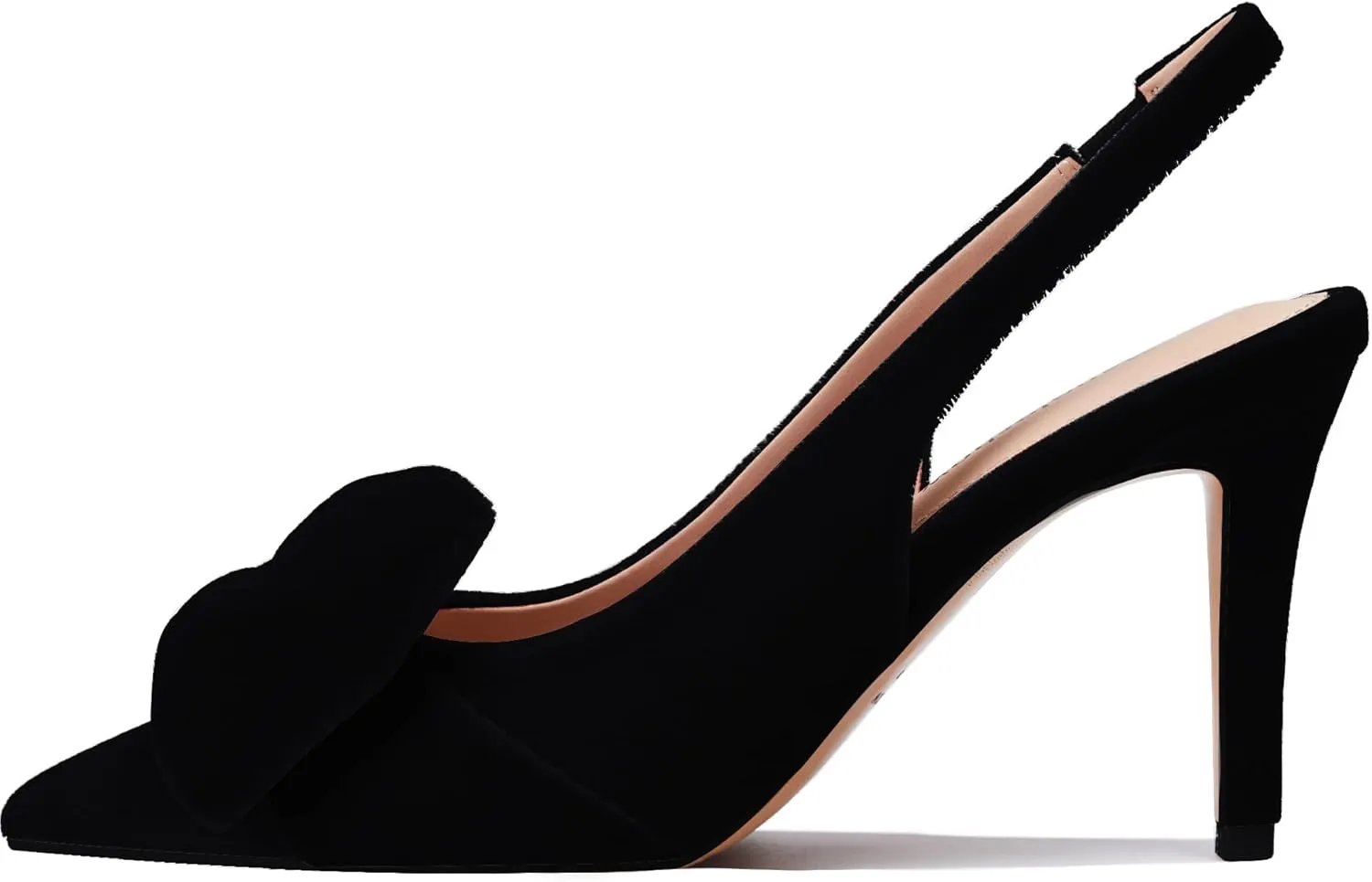 Women's Slingback Heels with Bow Leather Pointed Toe Pumps with Elasticated Strap 3.3" High Heels Evening Comfy Dress Shoes