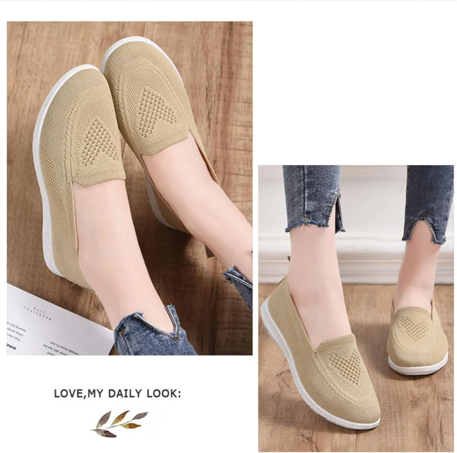 Womens Slip On Loafer Shoes Mesh Lightweight Flat Shoes for Women Low-Top Round Toe Knit Memory Foam Sneaker