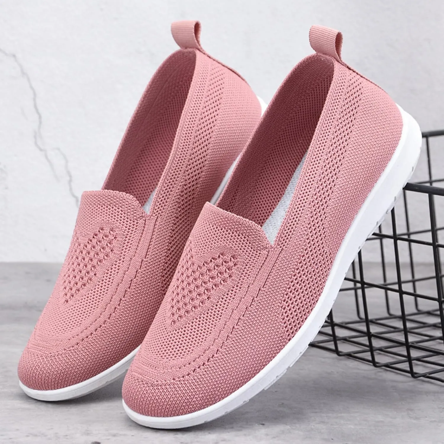 Womens Slip On Loafer Shoes Mesh Lightweight Flat Shoes for Women Low-Top Round Toe Knit Memory Foam Sneaker