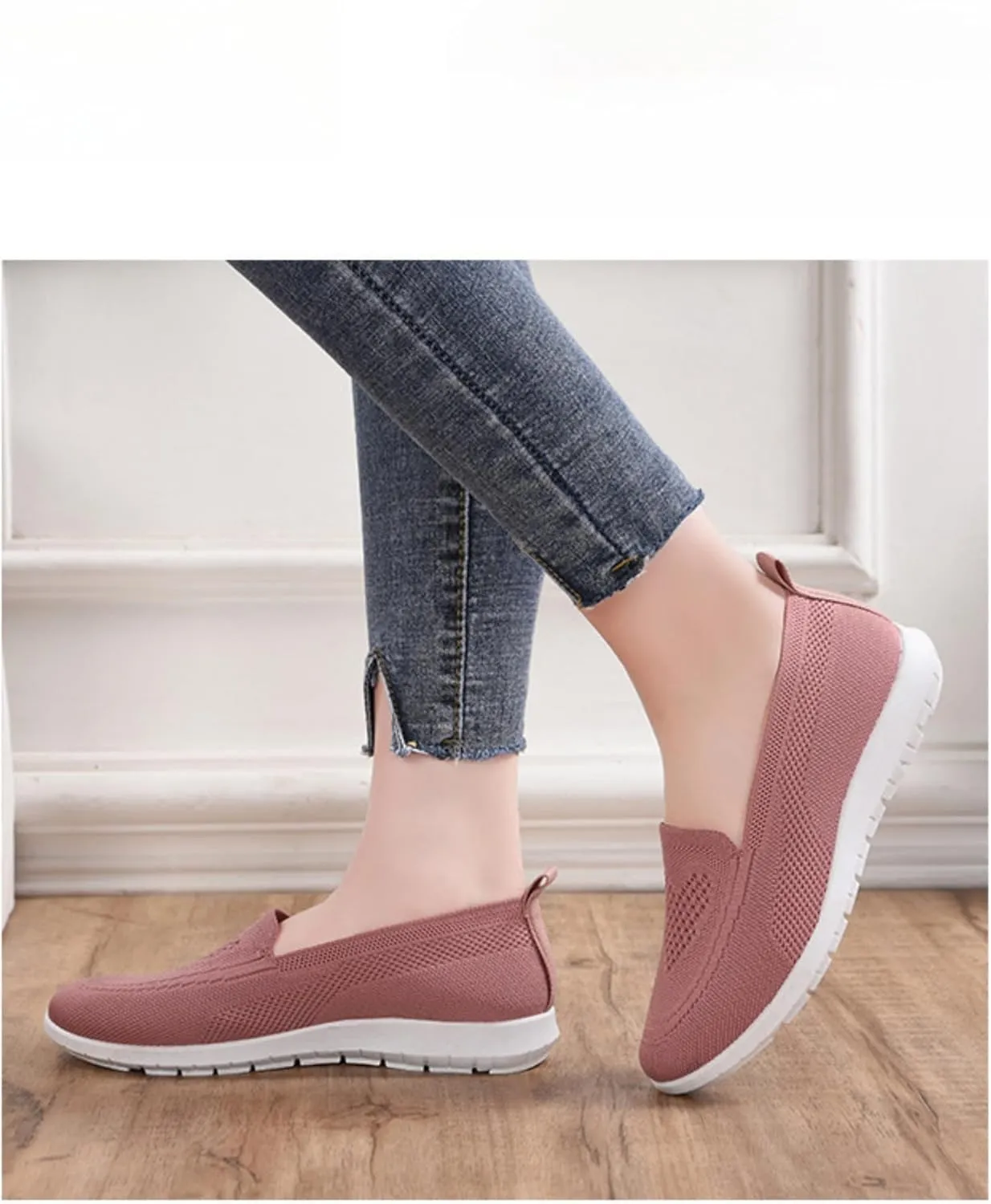 Womens Slip On Loafer Shoes Mesh Lightweight Flat Shoes for Women Low-Top Round Toe Knit Memory Foam Sneaker