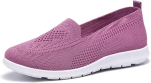 Womens Slip On Loafer Shoes Mesh Lightweight Flat Shoes for Women Low-Top Round Toe Knit Memory Foam Sneaker