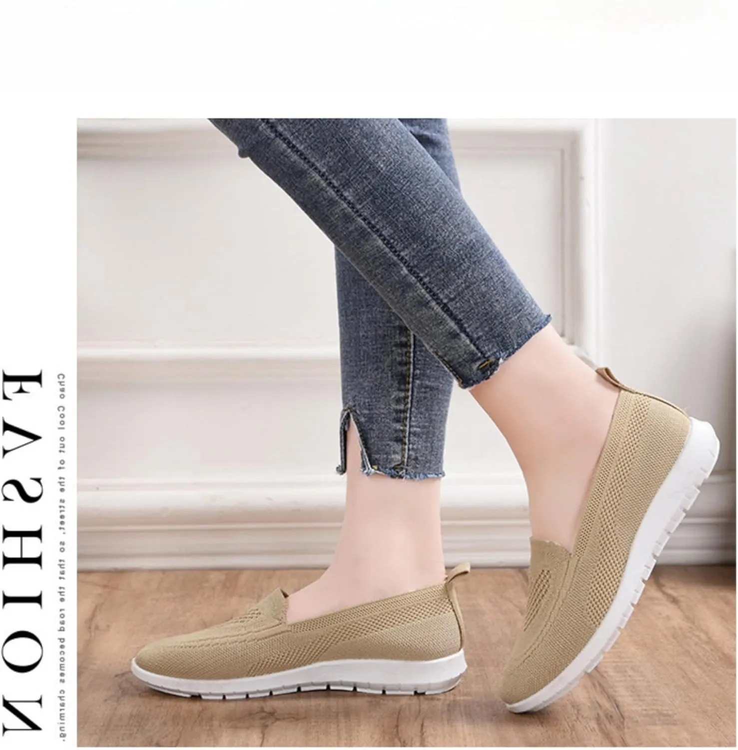 Womens Slip On Loafer Shoes Mesh Lightweight Flat Shoes for Women Low-Top Round Toe Knit Memory Foam Sneaker