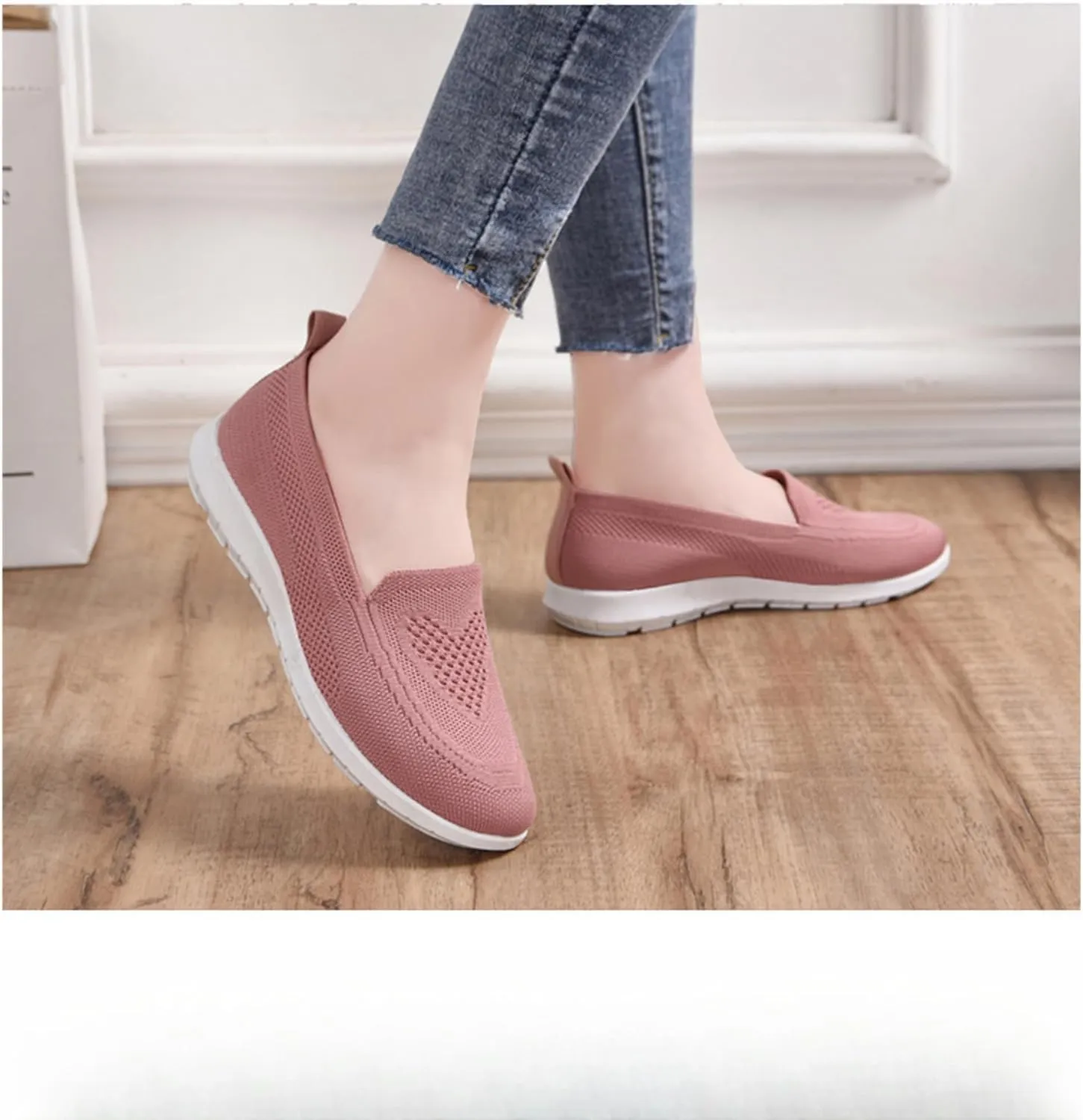 Womens Slip On Loafer Shoes Mesh Lightweight Flat Shoes for Women Low-Top Round Toe Knit Memory Foam Sneaker