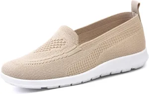 Womens Slip On Loafer Shoes Mesh Lightweight Flat Shoes for Women Low-Top Round Toe Knit Memory Foam Sneaker