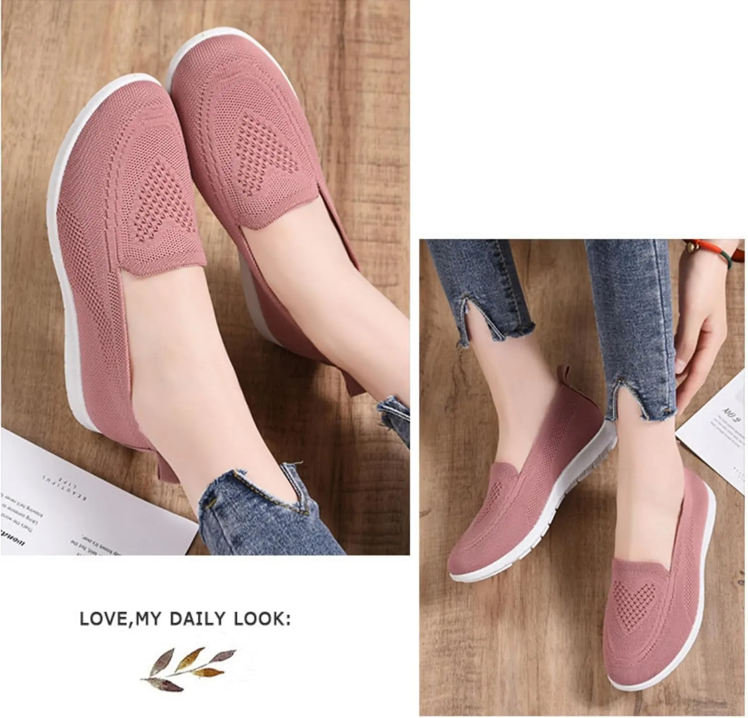 Womens Slip On Loafer Shoes Mesh Lightweight Flat Shoes for Women Low-Top Round Toe Knit Memory Foam Sneaker