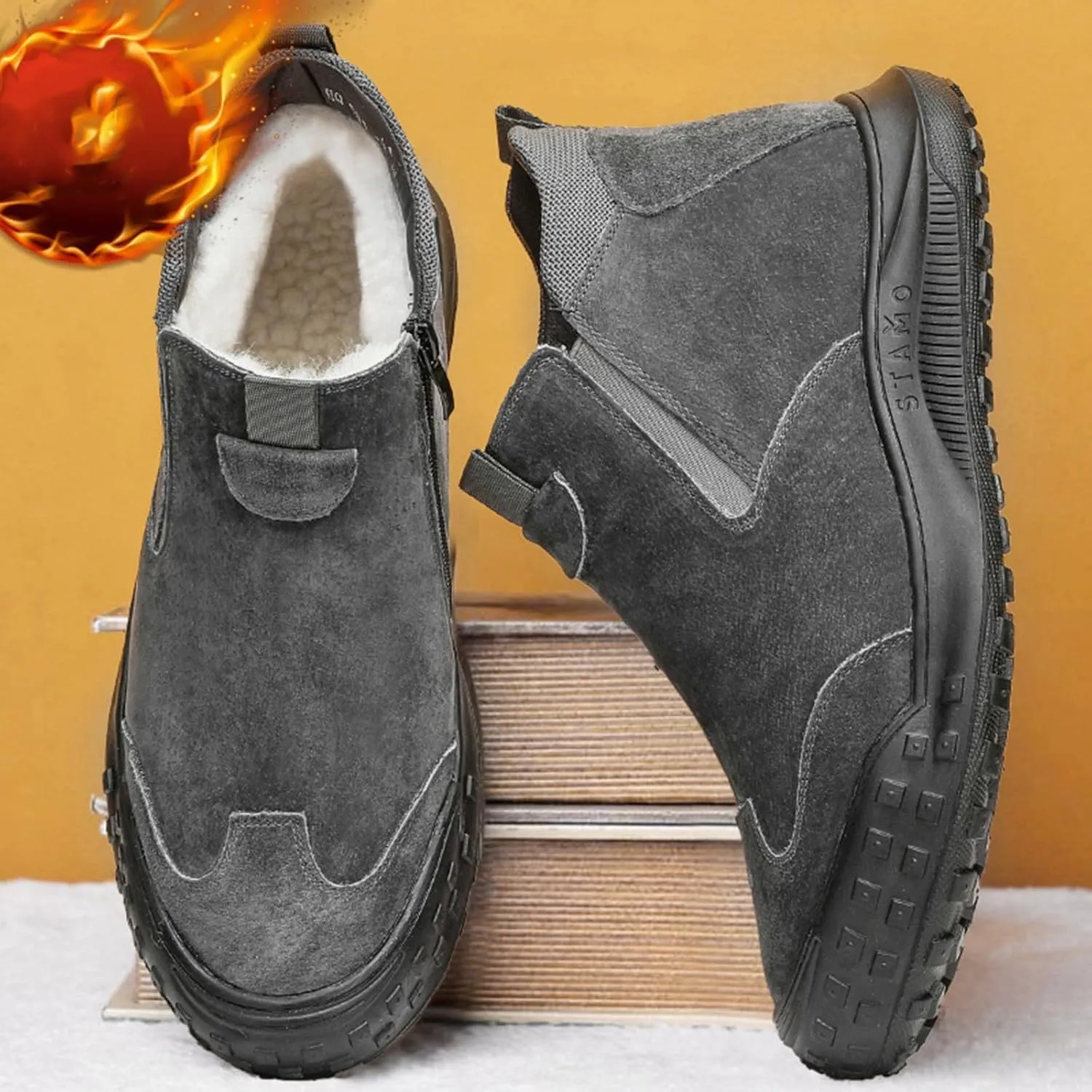 Work Boots for Men Cowboy Style Hiking Sneakers Fur Lined Ankle Boot Women Safety Shoes Soft Toe Waterproof Outdoor Shoes Lightweight Hike Grounded Footwear