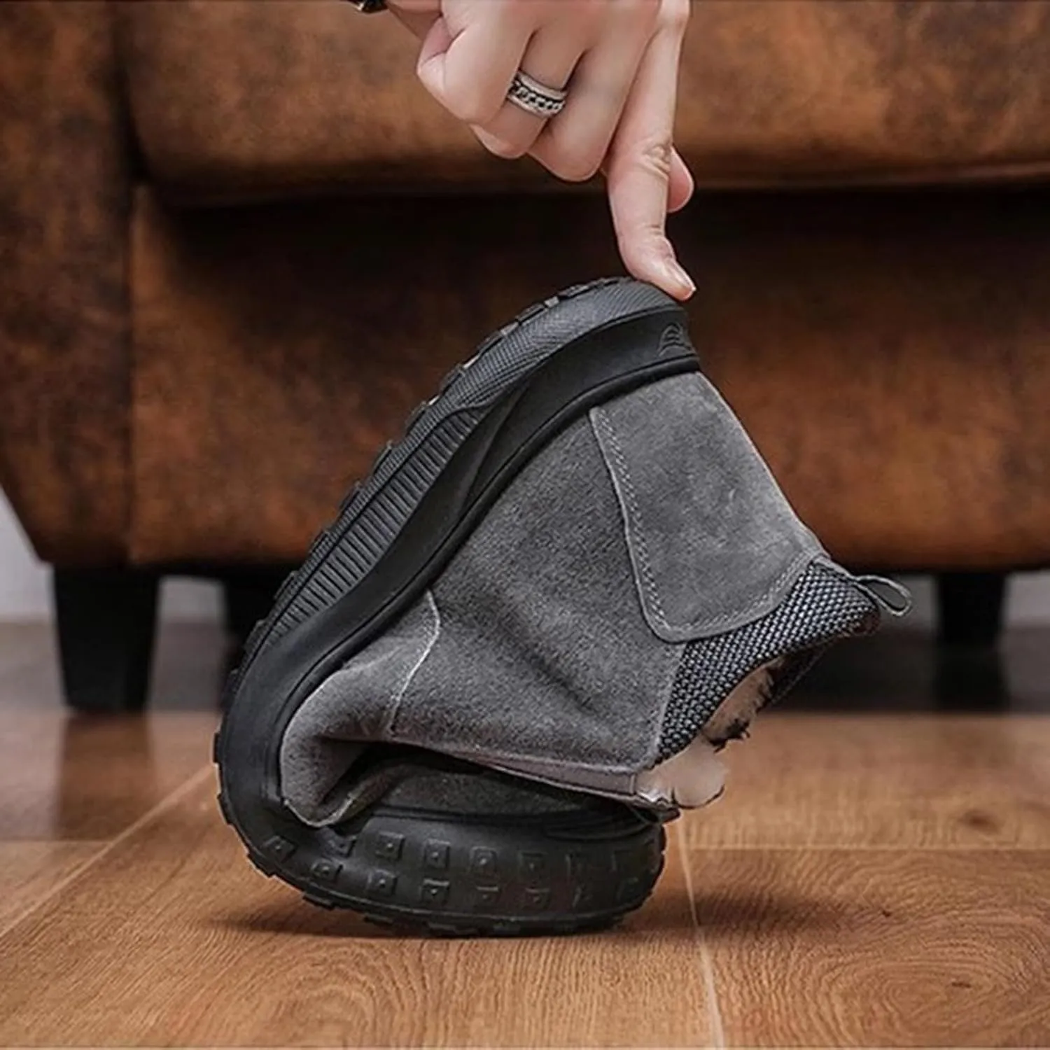 Work Boots for Men Cowboy Style Hiking Sneakers Fur Lined Ankle Boot Women Safety Shoes Soft Toe Waterproof Outdoor Shoes Lightweight Hike Grounded Footwear