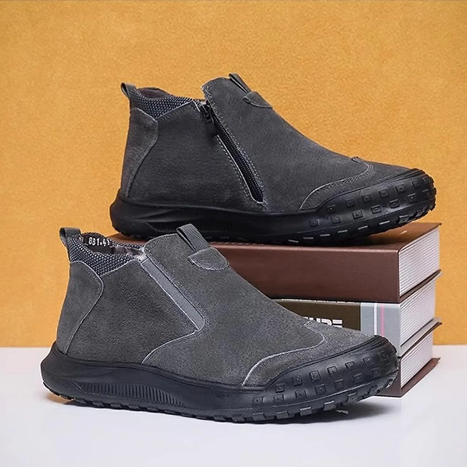 Work Boots for Men Cowboy Style Hiking Sneakers Fur Lined Ankle Boot Women Safety Shoes Soft Toe Waterproof Outdoor Shoes Lightweight Hike Grounded Footwear